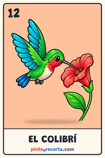 Carta del colibrí de la lotería de animales de México