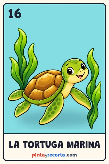 Carta de la tortuga marina de la lotería de animales de México