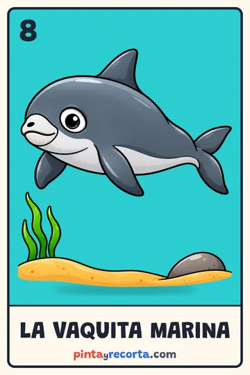 Carta de la vaquita marina de la lotería de animales de México