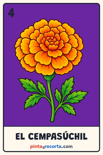 Carta del cempasúchil de la lotería de Día de Muertos