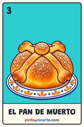 Carta del pan de muerto de la lotería de Día de Muertos