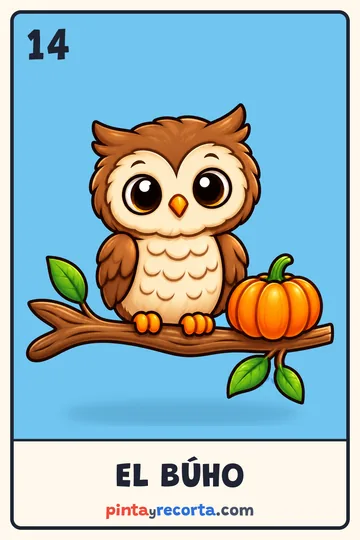 Carta del búho de la lotería de Halloween