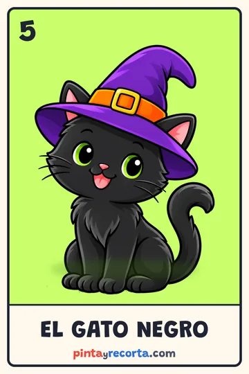 Carta del gato negro de la lotería de Halloween