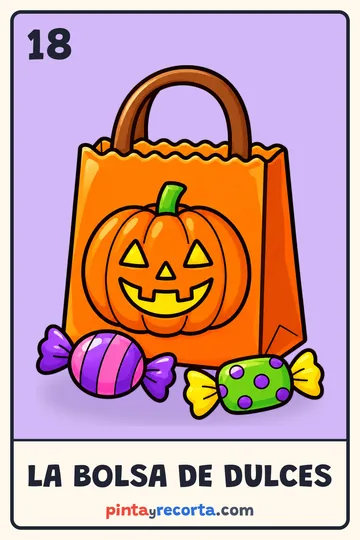 Carta de la bolsa de dulces de la lotería de Halloween