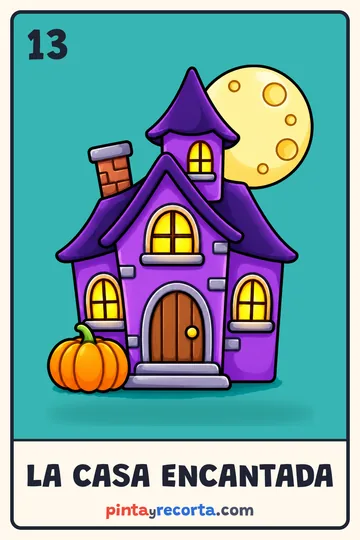 Carta de la casa encantada de la lotería de Halloween
