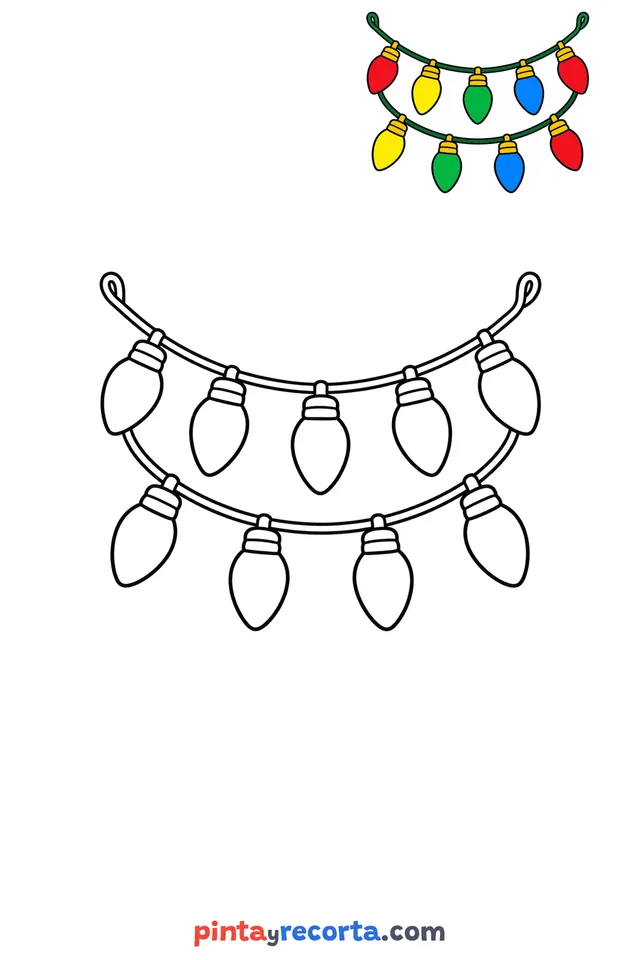 Dibujo de luces navideñas para colorear con una guía de color en miniatura, nivel básico