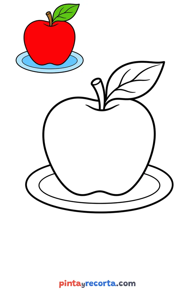 Dibujo de manzana para colorear con una guía de color en miniatura, nivel básico