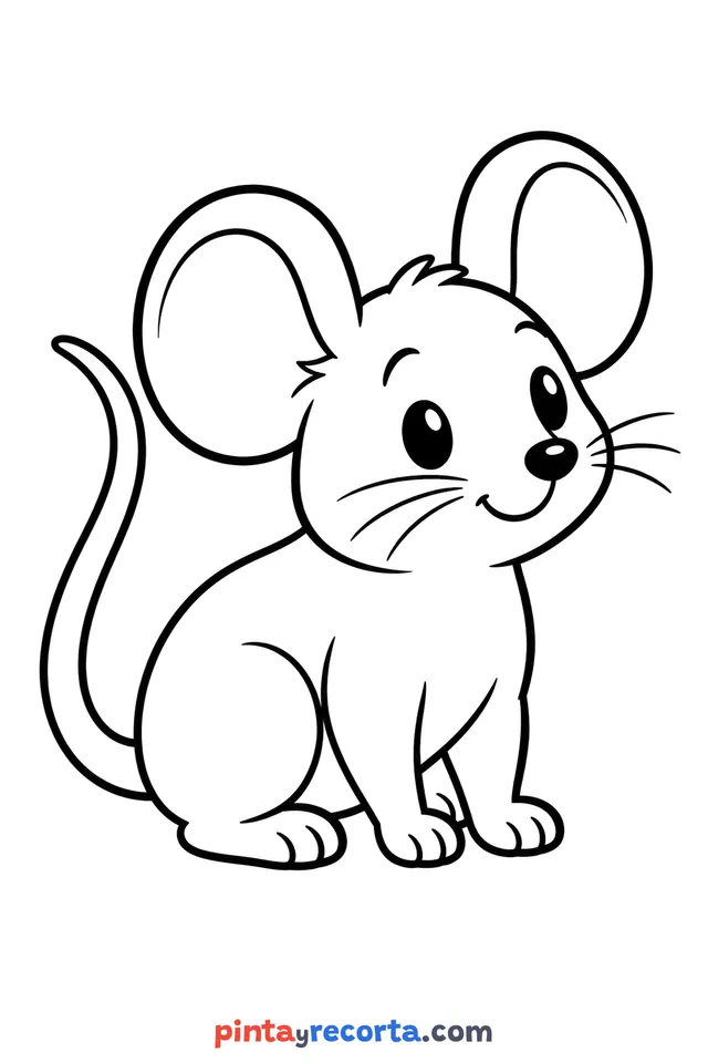Mouse coloring page: full body in a calm pose, easy level with thick outlines and big spaces