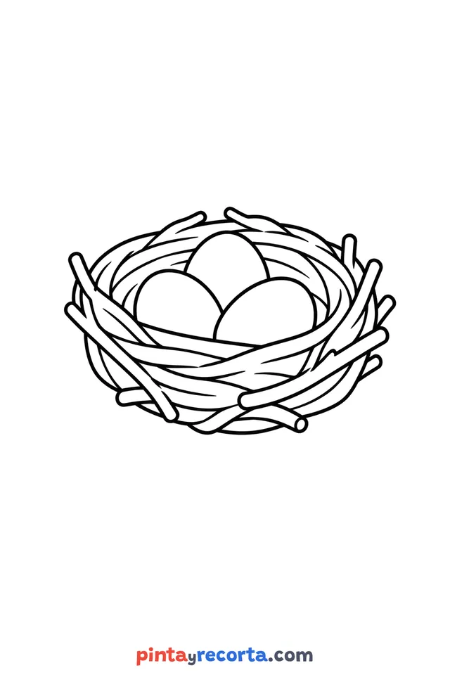 Nest coloring page: with three eggs, easy level with thick outlines and big spaces
