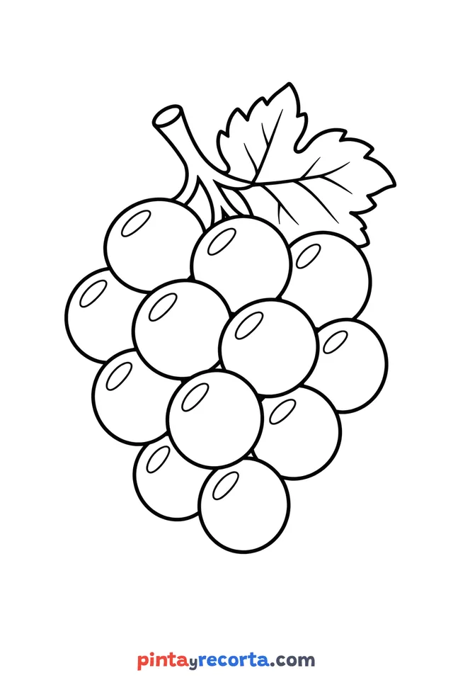 New Year grapes coloring page, easy level with thick outlines and big spaces