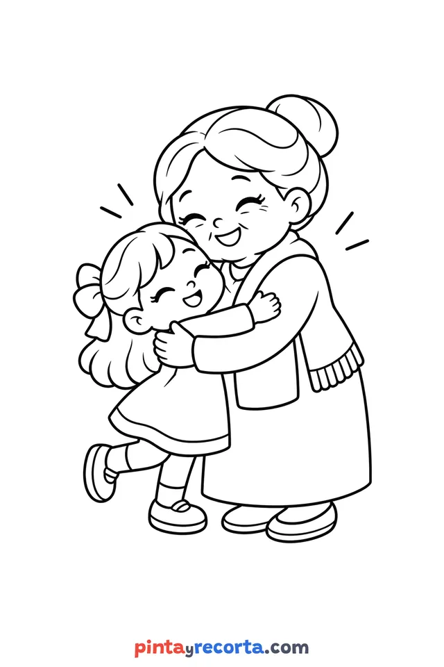 New Year hug coloring page, easy level with thick outlines and big spaces