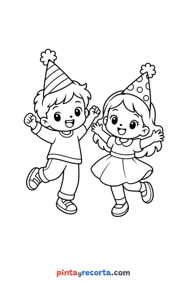 New Year party coloring page, easy level with thick outlines and big spaces