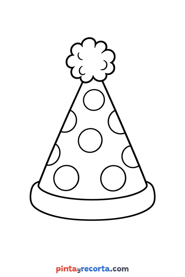 New Year party hat coloring page, easy level with thick outlines and big spaces