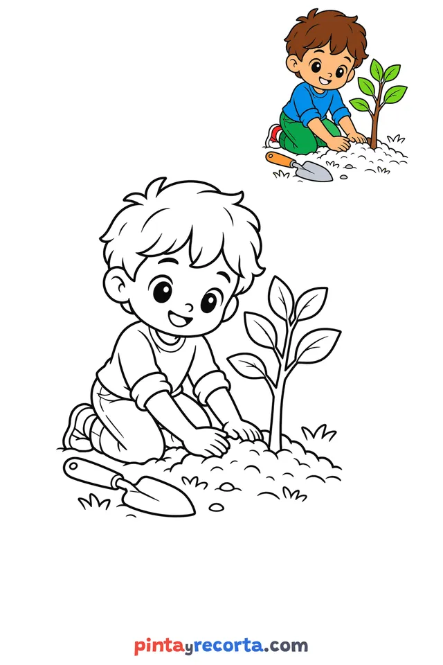 Resolution coloring page with a small color guide, easy level