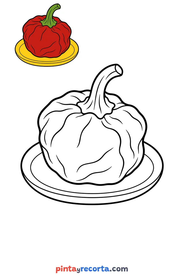 Dibujo de ñora para colorear con una guía de color en miniatura, nivel básico