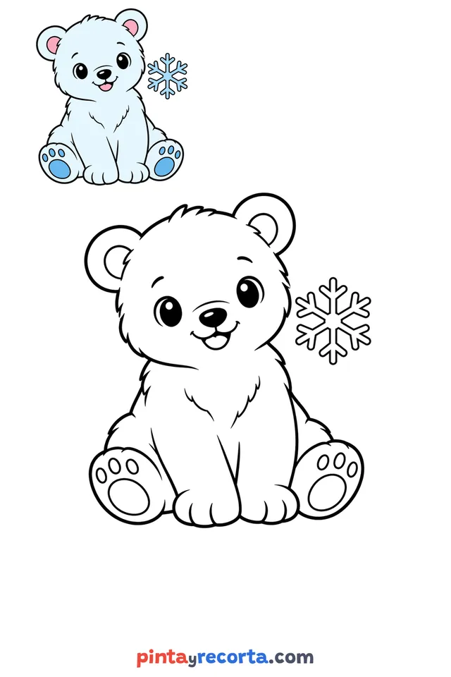 Dibujo de oso polar para colorear con una guía de color en miniatura, nivel básico