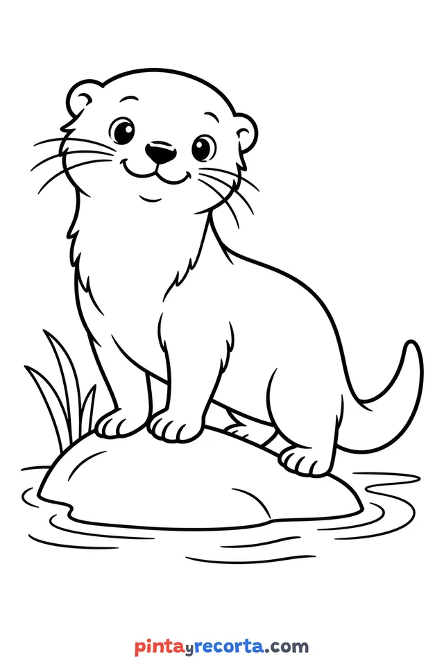 Otter coloring page: full body in a calm pose, easy level with thick outlines and big spaces