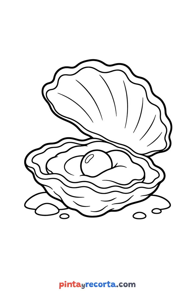 Oyster coloring page: open with a pearl, easy level with thick outlines and big spaces