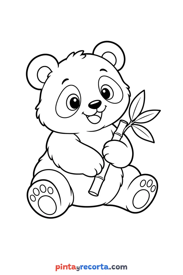 Panda coloring page: full body in a calm pose, easy level with thick outlines and big spaces