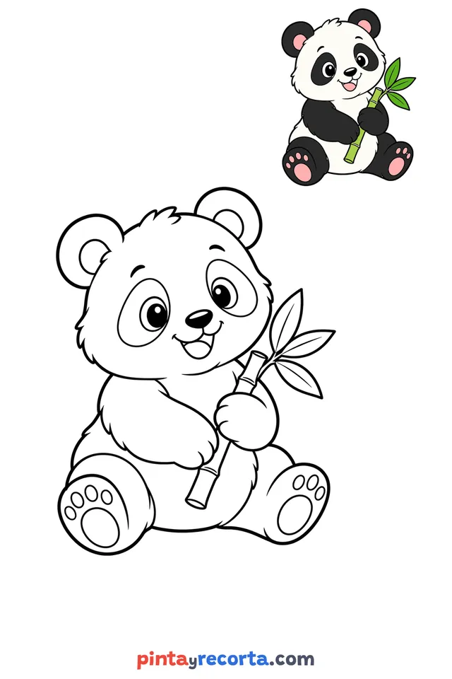 Dibujo de panda para colorear con una guía de color en miniatura, nivel básico