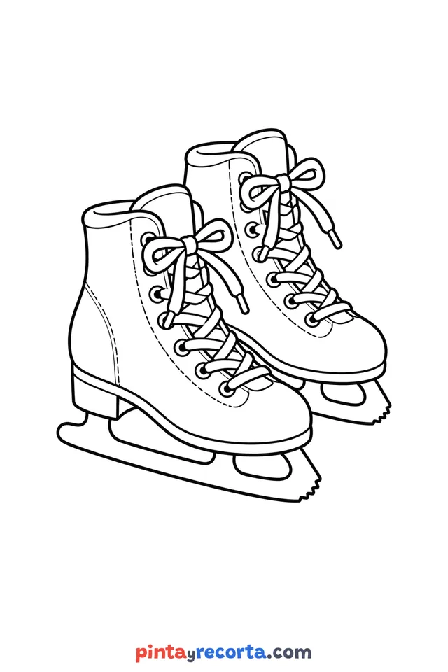Dibujo de patines de invierno para colorear, nivel básico con trazos gruesos y áreas grandes