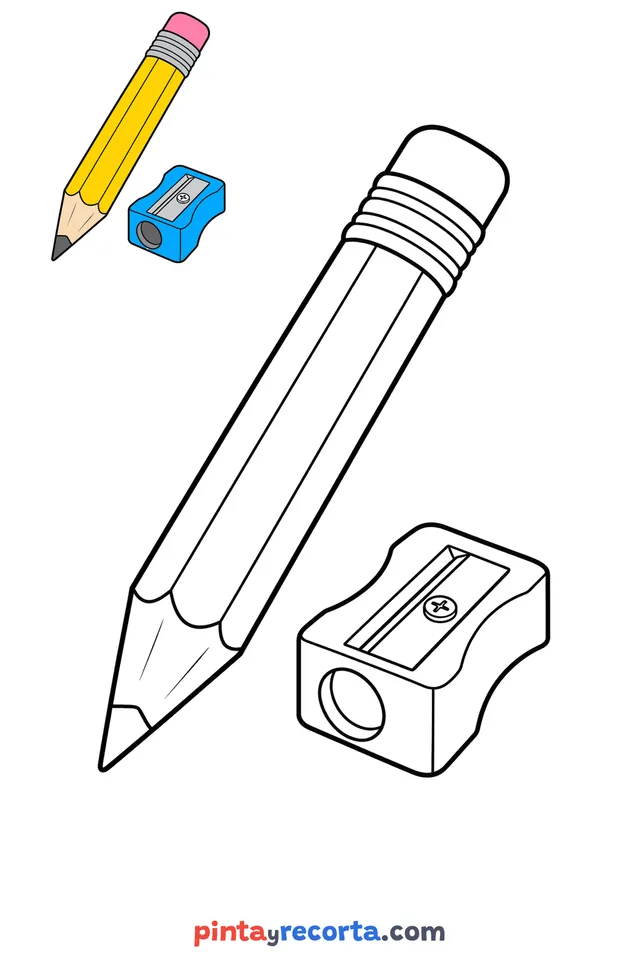 Pencil coloring page with a small color guide, easy level
