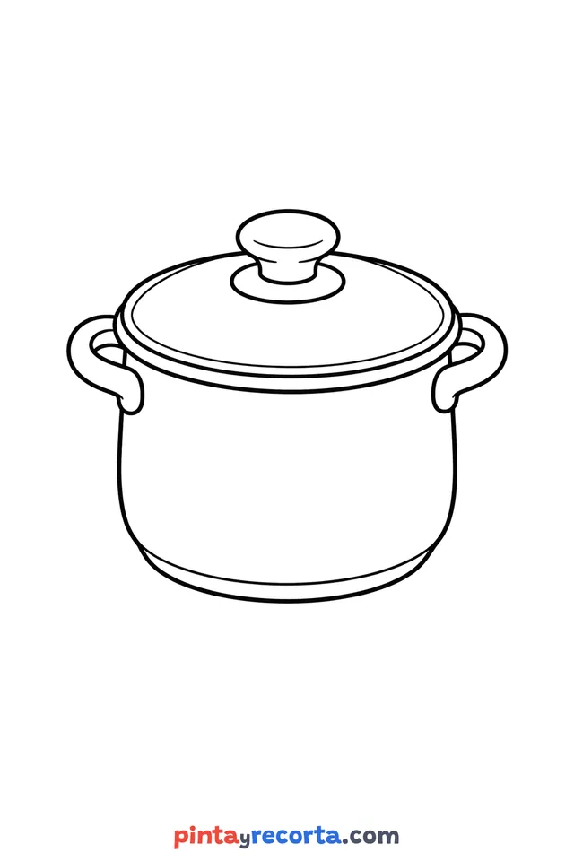 Pot coloring page: with its lid, easy level with thick outlines and big spaces