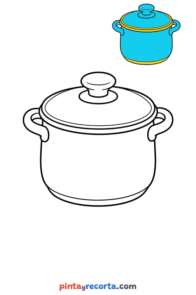 Pot coloring page with a small color guide, easy level