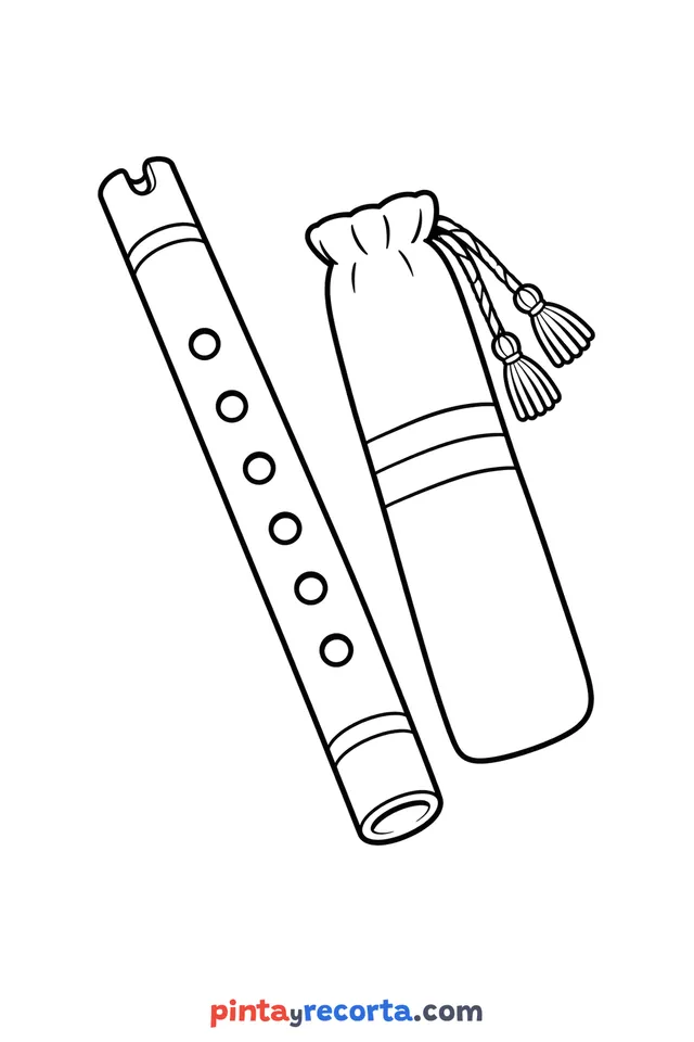 Dibujo de quena para colorear en vista de tres cuartos, nivel básico con trazos gruesos y áreas grandes