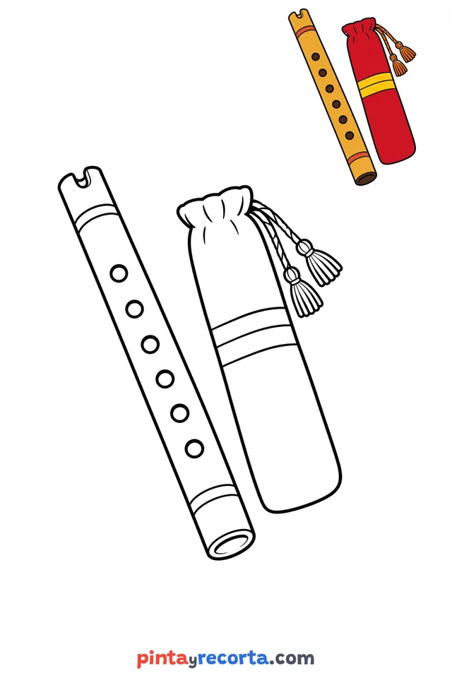 Dibujo de quena para colorear con una guía de color en miniatura, nivel básico