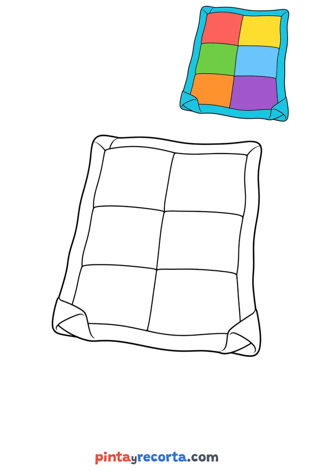 Quilt coloring page with a small color guide, easy level