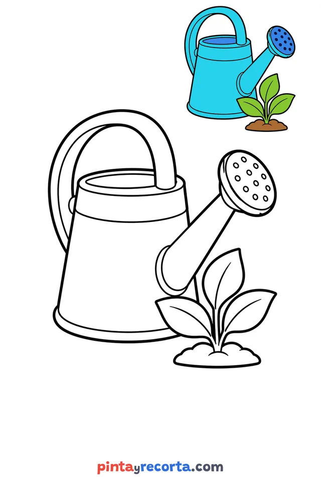 Dibujo de regadera para colorear con una guía de color en miniatura, nivel básico