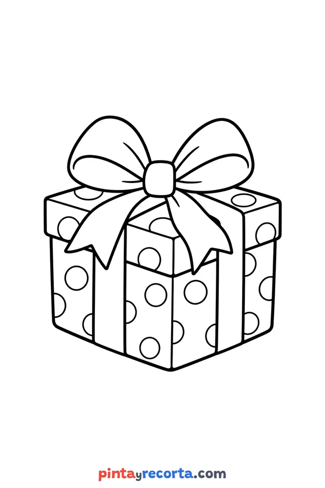 Dibujo de regalo de Navidad para colorear, nivel básico con trazos gruesos y áreas grandes