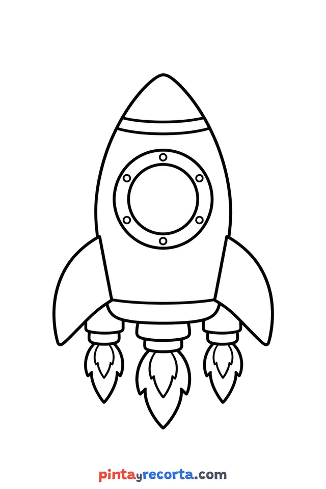 Rocket coloring page: on the move, easy level with thick outlines and big spaces