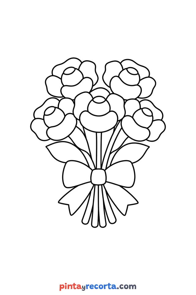 Dibujo de rosas de la Virgen de Guadalupe para colorear, nivel básico con trazos gruesos y áreas grandes
