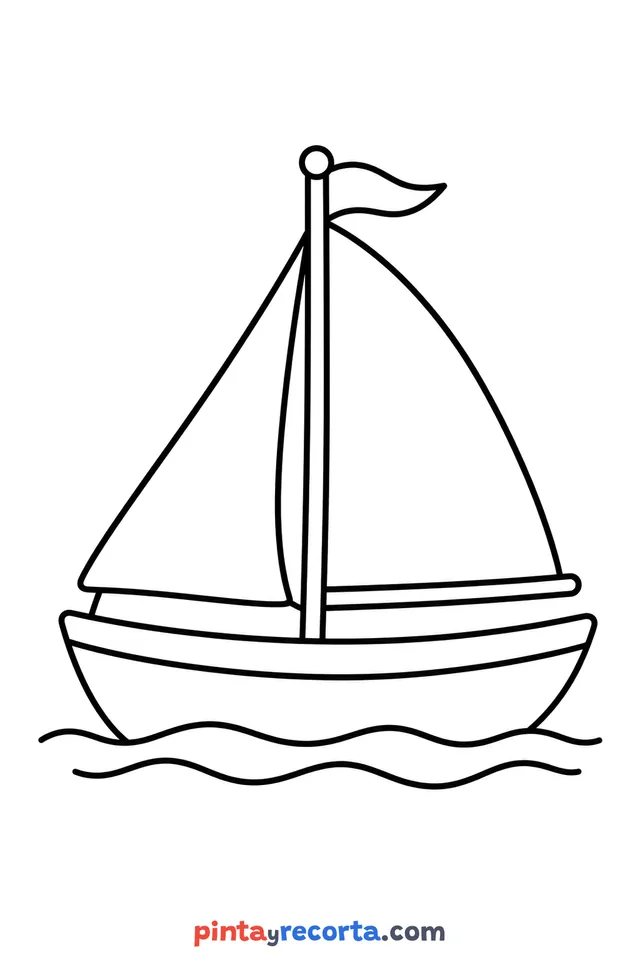 Sailboat coloring page: sailboat at rest, easy level with thick outlines and big spaces