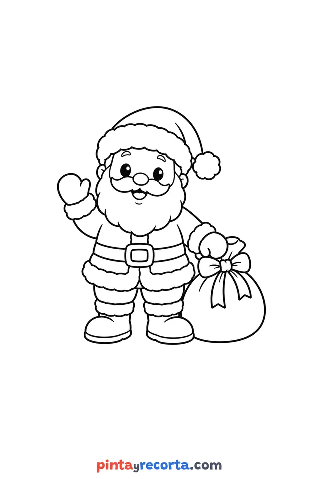 Dibujo de santa claus de Navidad para colorear, nivel básico con trazos gruesos y áreas grandes