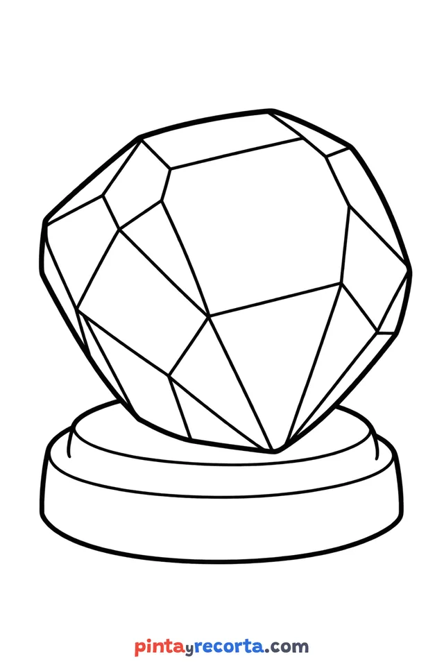 Sapphire coloring page: sapphire gem in three-quarter view, easy level with thick outlines and big spaces