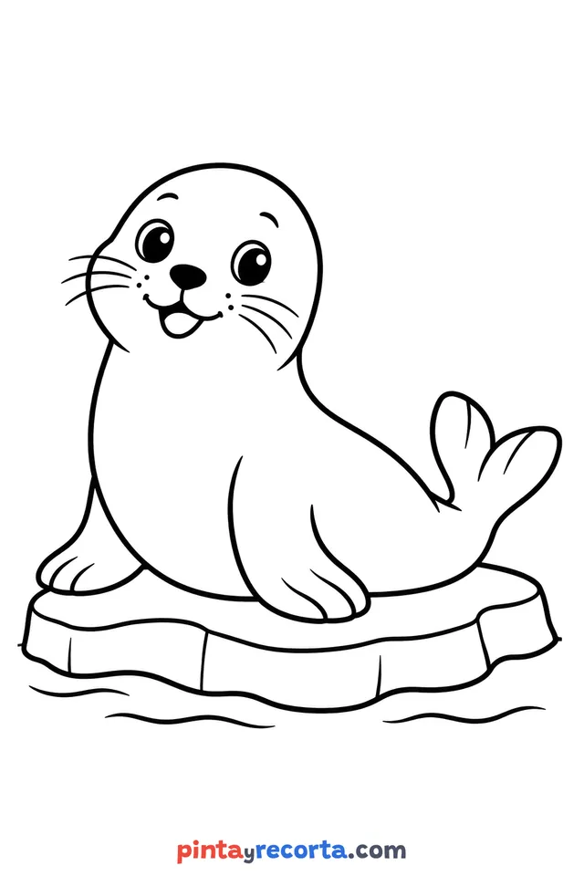 Seal coloring page: full-body seal in a calm pose, easy level with thick outlines and big spaces