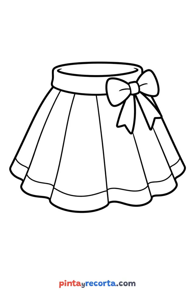 Skirt coloring page: skirt in three-quarter view, easy level with thick outlines and big spaces