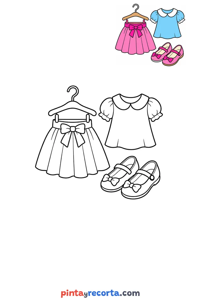 Skirt coloring page with a small color guide, easy level