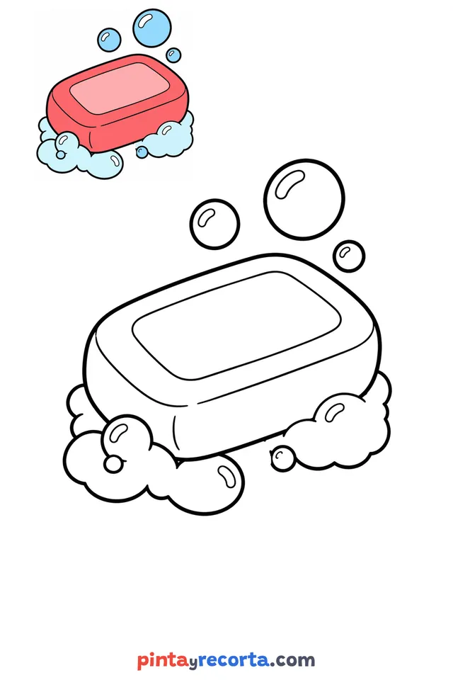 Soap coloring page with a small color guide, easy level