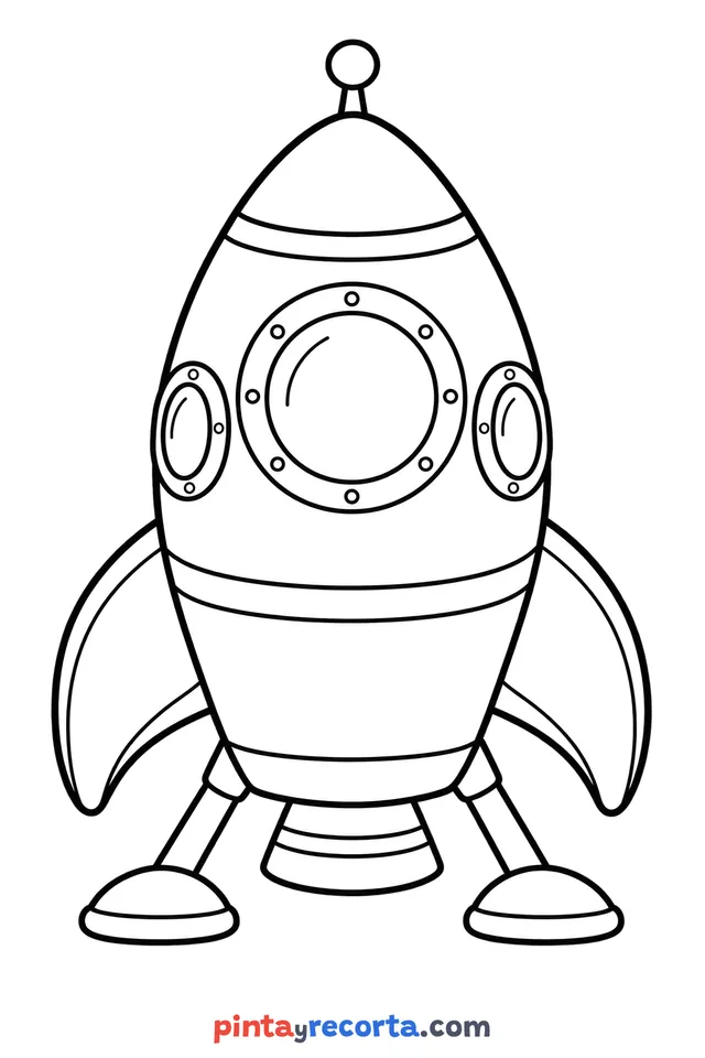 Spaceship coloring page: spaceship at rest, easy level with thick outlines and big spaces