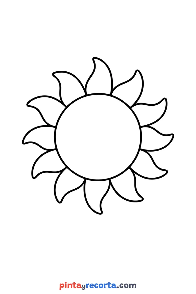 Sun coloring page: with its rays, easy level with thick outlines and big spaces