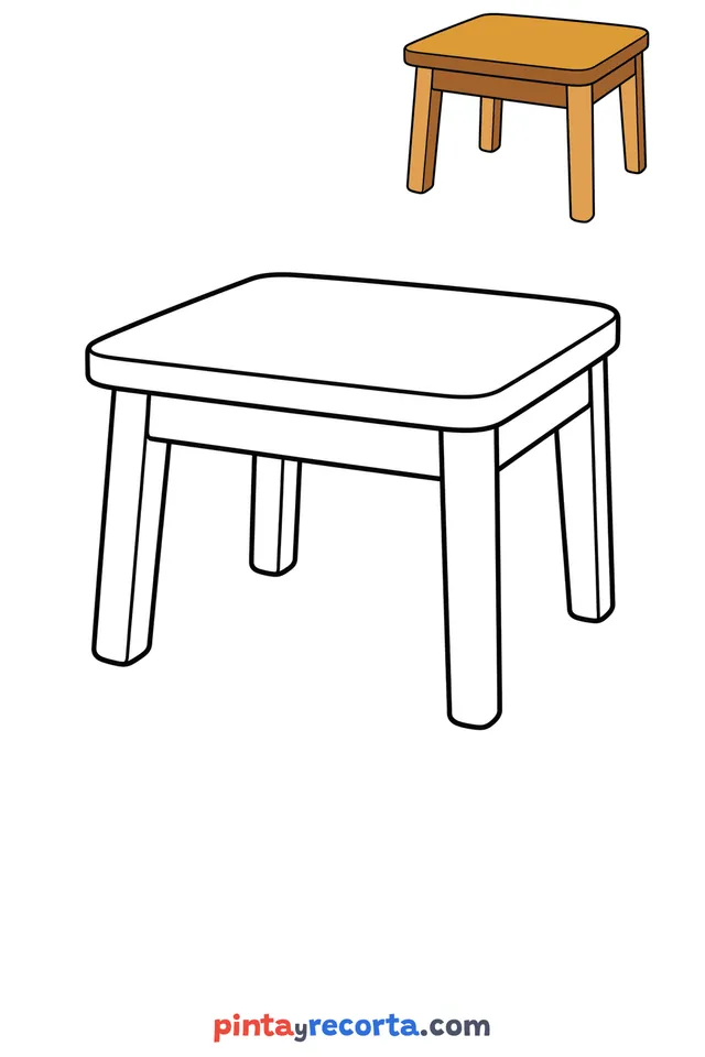 Table coloring page with a small color guide, easy level