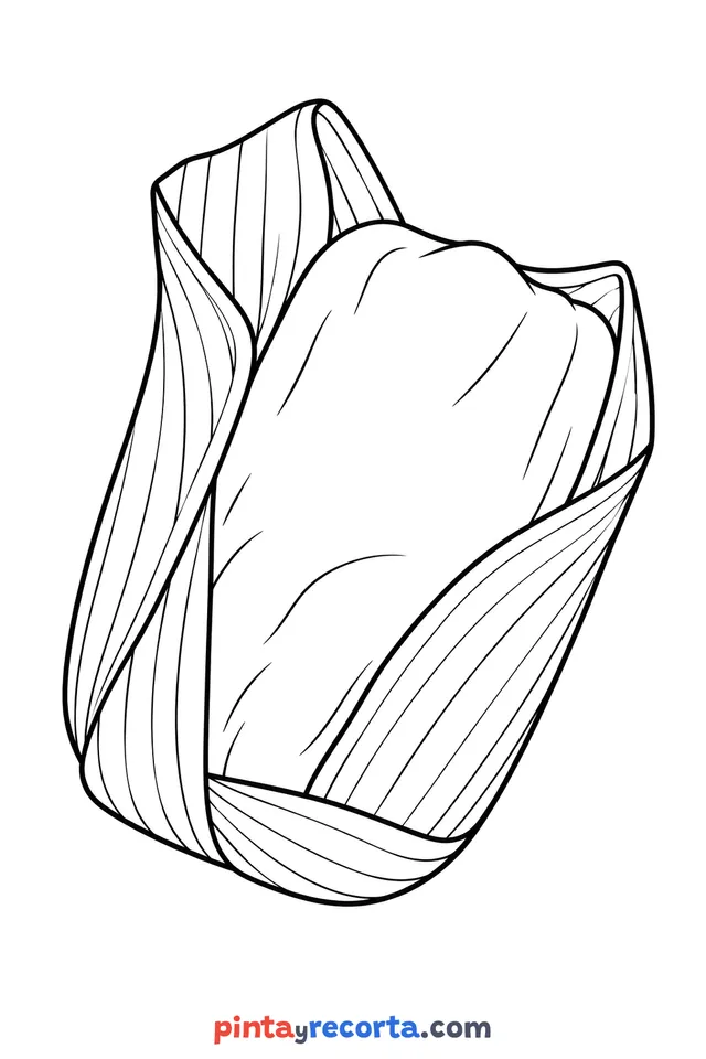 Dibujo de tamal de Candelaria para colorear, nivel básico con trazos gruesos y áreas grandes