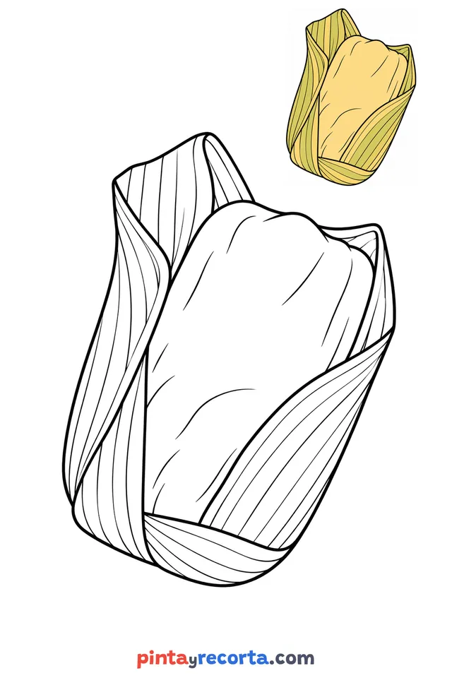Dibujo de tamal para colorear con una guía de color en miniatura, nivel básico