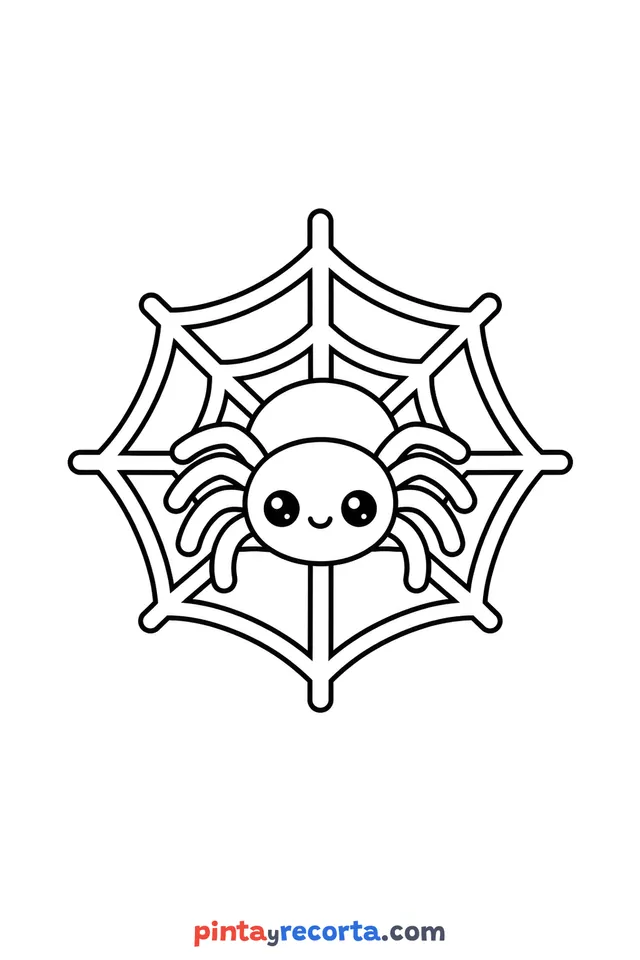 Dibujo de telaraña de Halloween para colorear, nivel básico con trazos gruesos y áreas grandes