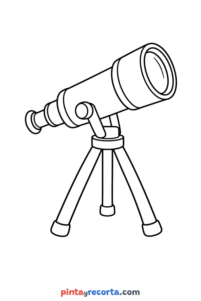 Telescope coloring page: on its tripod, easy level with thick outlines and big spaces