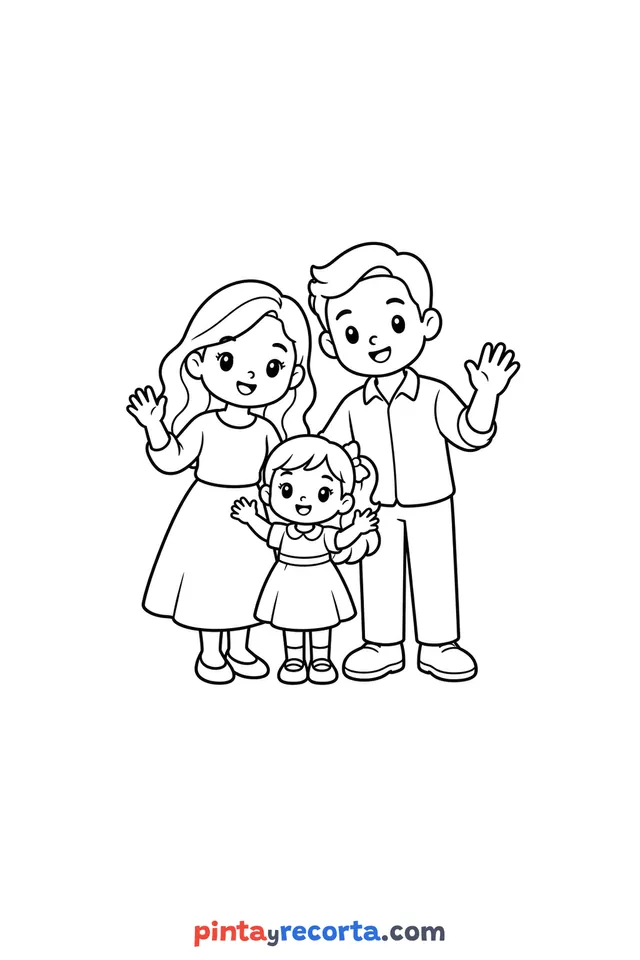 Thanksgiving family coloring page, easy level with thick outlines and big spaces